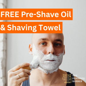 Get a free travel-sized cold-pressed pre-shave oil 30ml + waffle piqué shaving towel when purchasing from The Personal Barber!